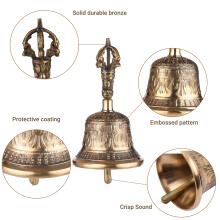 Bronze Tibetan Buddhist Hand Bell with Vajra & Pad for Meditation 15cm