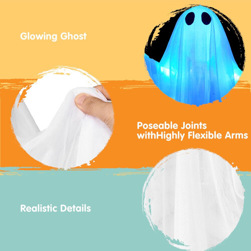 Halloween Hanging Light up Ghost with Spooky Blue LED Light, 47” White Hanging Ghosts 1
