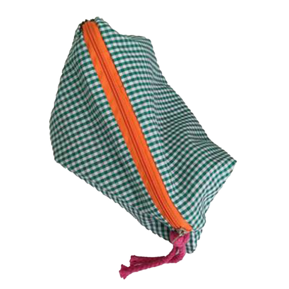 Large Capacity Waterproof Oxford Makeup Pouch for Travel, Green Grid