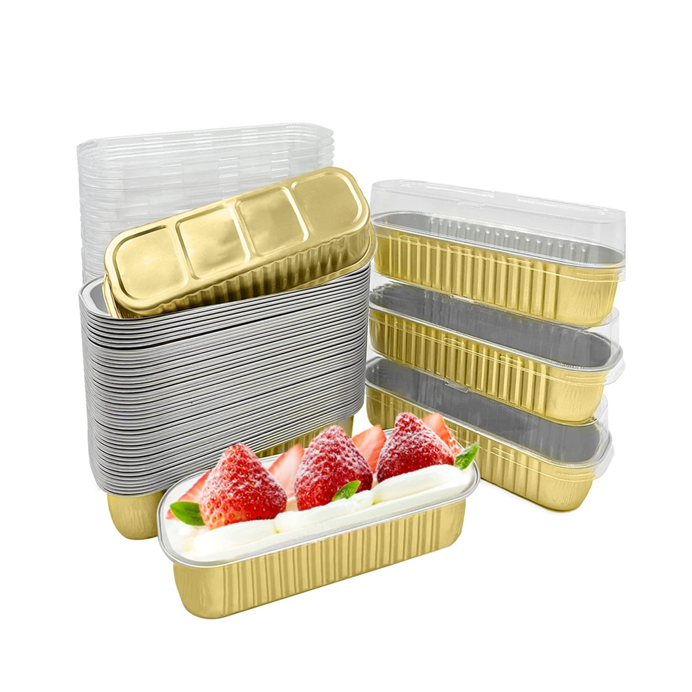 Saudism 50Pcs Disposable Aluminum Baking Cups Mini Loaf Pans Rectangle Muffin Tins Narrow Cake For Party