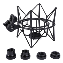Microphone Shock Mount Adjustable Recording Mic Stand Metal Bracket Pod (Black)