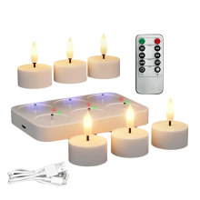 Rechargeable Flameless Tea Lights Candles with Charging Station 6Pcs Battery Remote & Timer