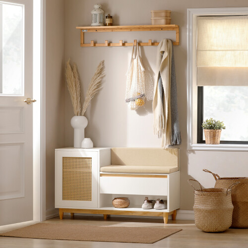 SoBuy πάγκος εισόδου FSR128-W λευκό-φυσικό 100x35x60cm 1