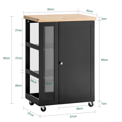 SoBuy Compact Kitchen Trolley with Storage, Black 2