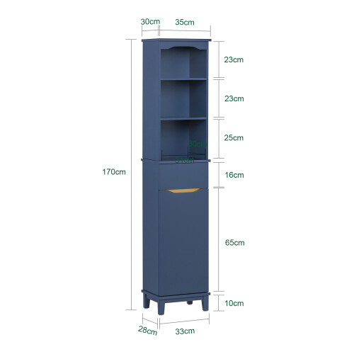 SoBuy Ψηλό Ντουλάπι Μπάνιου BZR112-B Μπλε 35x30x170 cm 2