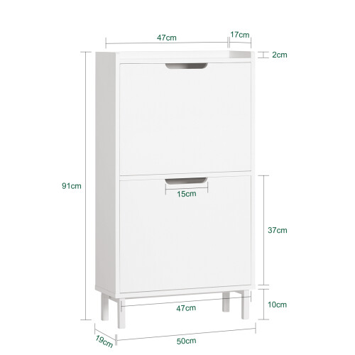 SoBuy Λευκό Ντουλάπι Παπουτσιών 2 Θυρίδες FSR151-W 2