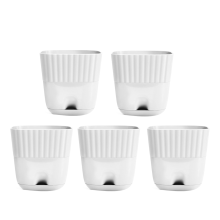 Flower Pots 6 Inch, 5 Pack Square Plant with Drainage Holes and Connectiong Saucer Tray, for Indoor Outdoor