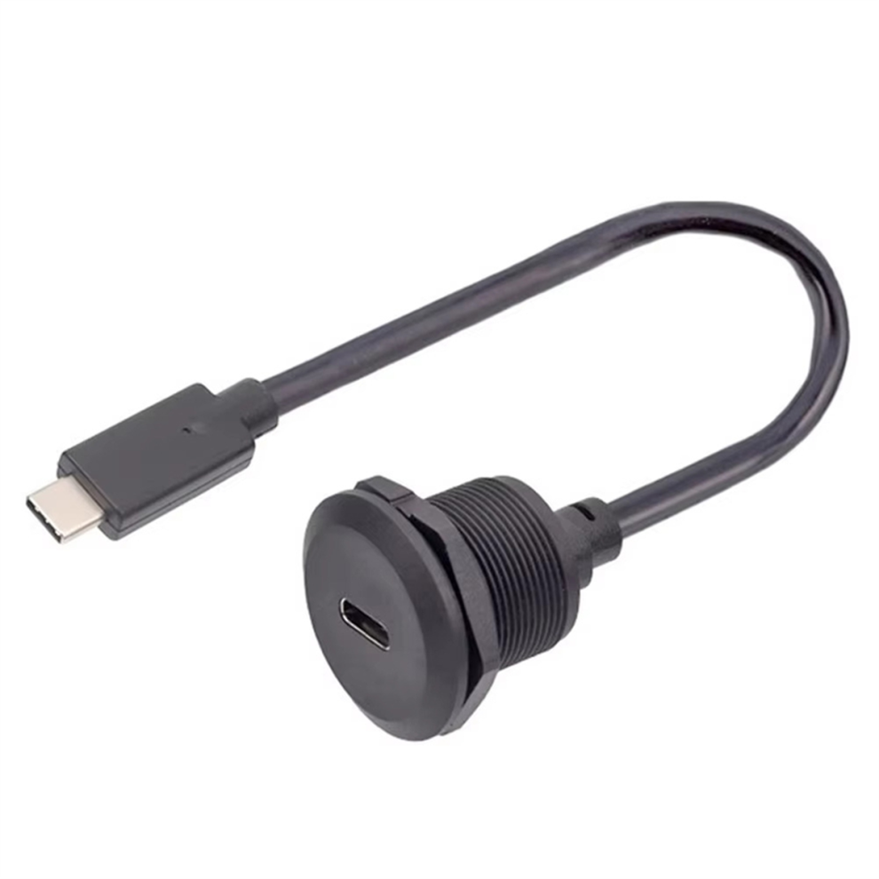 Usb Type C 3.1 Female To Male Charging Socket Type-C Data Port With Threaded Fixed Panel Usb-C Power Jack Connector Black 4851371754308