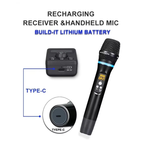M50 UHF Dual Wireless Dynamic System Anti-Howling Rechargeable Receiver Plug Play Microphone Set 2