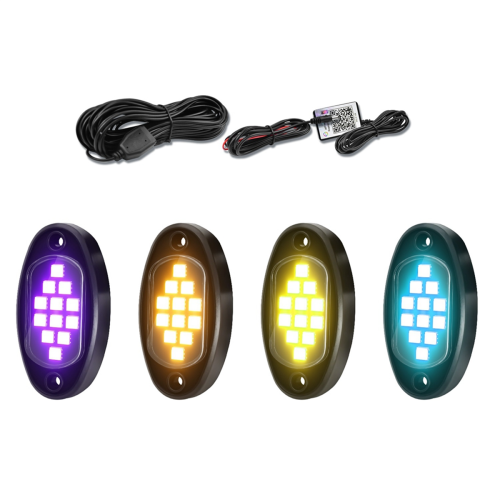 RGB LED Rock Lights, Multifunction Neon Underglow Waterproof Light with APP Control Multicolor Lights for ATV UTV SUV,B 1