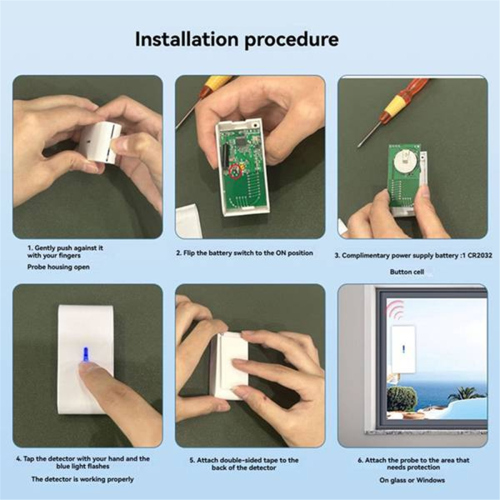 5pcs 433MHz Wireless Vibration Glass Break Detector, Adjustable Sensitivity, Compatible with Alarm Systems 2