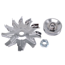 Chrome Alternator Fan and Pulley Kit for Small Block 327 350 383 400 1957 Generator Pulley+Impeller