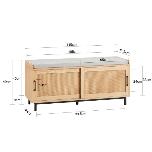 SoBuy Πάγκος Παπουτσιών Φυσικό & Γκρι 110x40x49cm 2