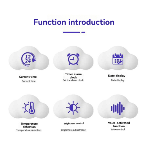 Alarm Clock Cloud Bedside Snooze Small Student Calendar Luminous LED Voice Digital USB Home B 1