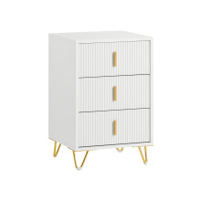 SoBuy White Side Table with Drawers, Golden Legs
