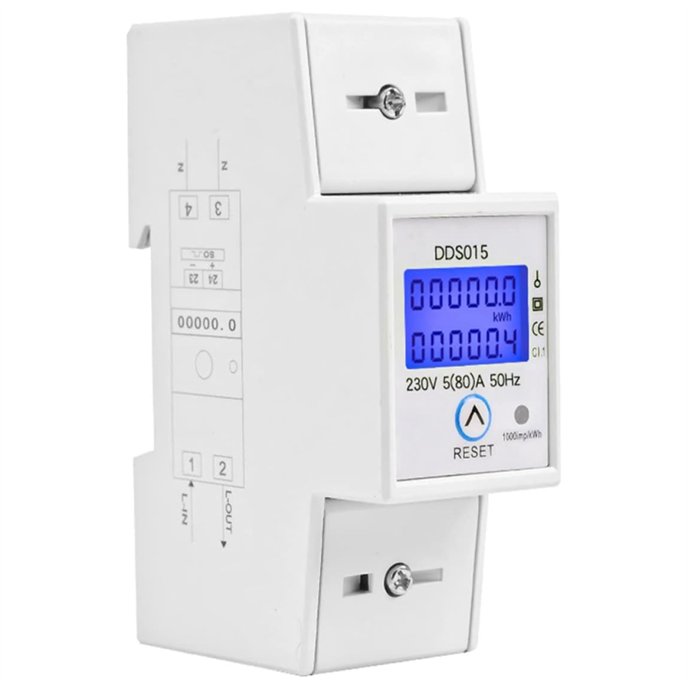 Digital Single Phase Energy Meter 5-80A 230V 50Hz Dds015 35Mm Din Rail Mount With Clear Display Backlight 4851371784619