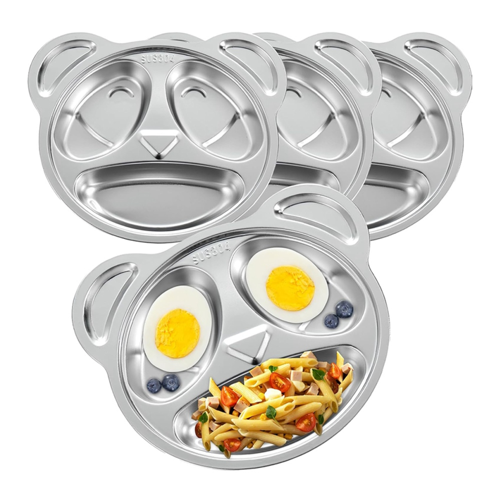 4 Pack Stainless Steel Divided Plates Metal 3 Sections Panda For Picky Eaters, Adults Kids, Diet Saudism