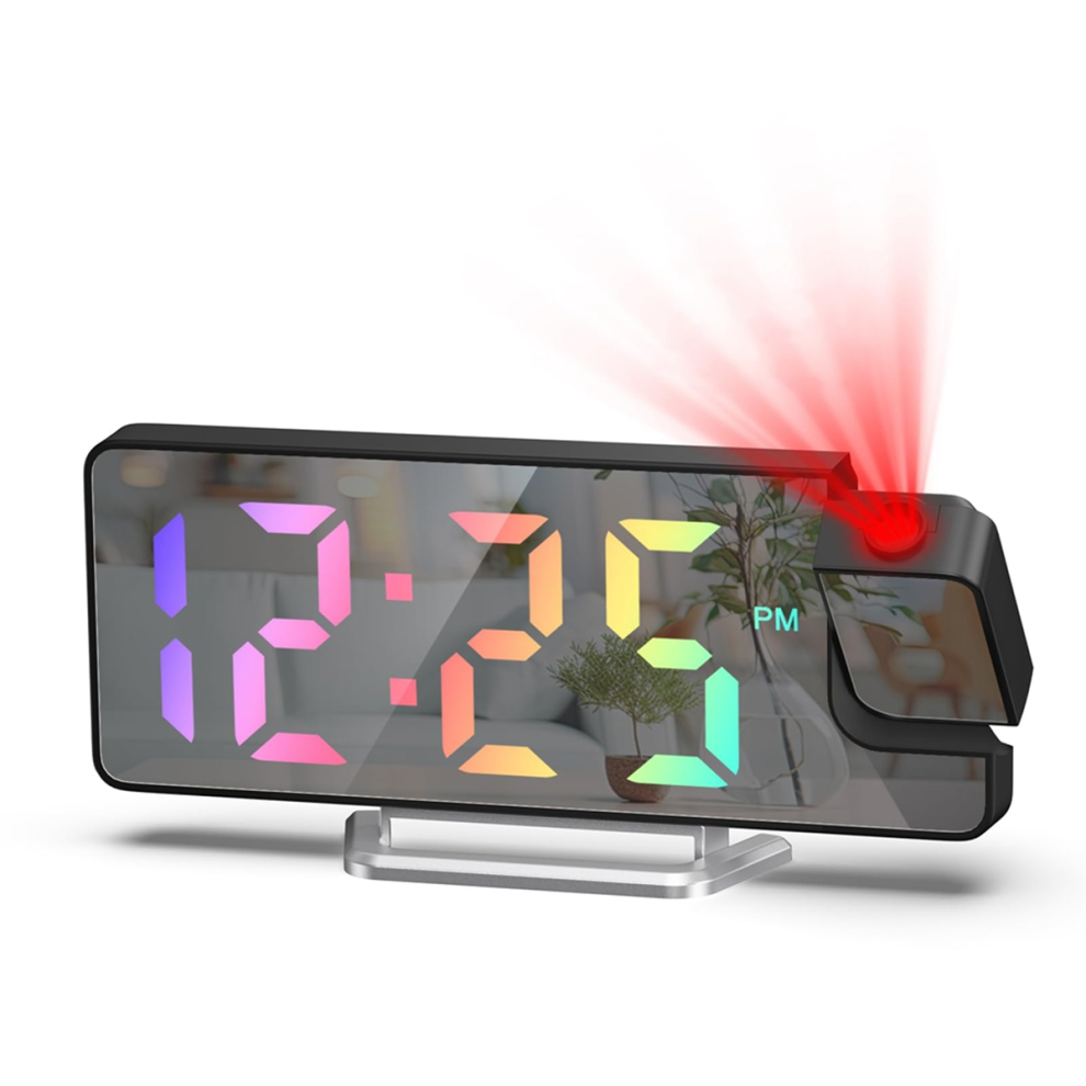 Projection Alarm Clock For Bedrooms - Digital With 180 Rotatable Projector, 7.9 In Display,For Heavy Sleepers Saudism