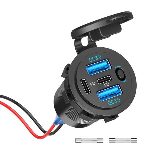 USB C PD Socket 12V Car Charger - Waterproof Installation Box with Switch Panel for Motorhome,Truck,Motorcycle,Boat 1