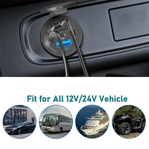 USB C PD Socket 12V Car Charger - Waterproof Installation Box with Switch Panel for Motorhome,Truck,Motorcycle,Boat 2