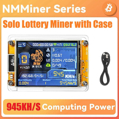 NMMiner NerdMiner+Caixa 945KH/s Taxa de Hash 2,8 polegadas Tela Inteligente Bitcoin Cripto Mineração Solo para Loteria NerdMiner Atualizado 2