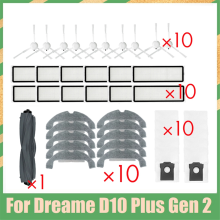 Rubber Brush for D10 Plus Gen 2 RLD32GD Replace Parts Accessories 10X Side Hepa Filter Mop Cloth Dust Bag