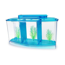 Mini Breeding Fish Tank Aquarium LED Acrylic Three Divisions Isolation Box for Small Fishes Blue