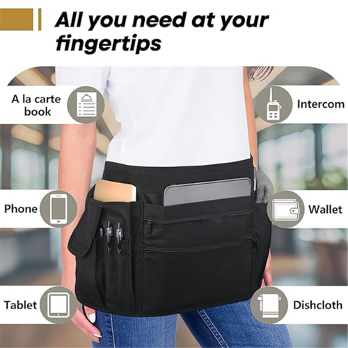 Waitress Server Apron with Multiple Pockets, Half Adjustable Belt for Waitress, Waiter, Women Men 2