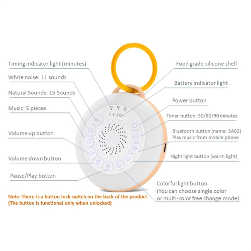 White Noise Machine with 11 Adjustable, Night Light, Bluetooth Speaker,Timing Function Orange 2