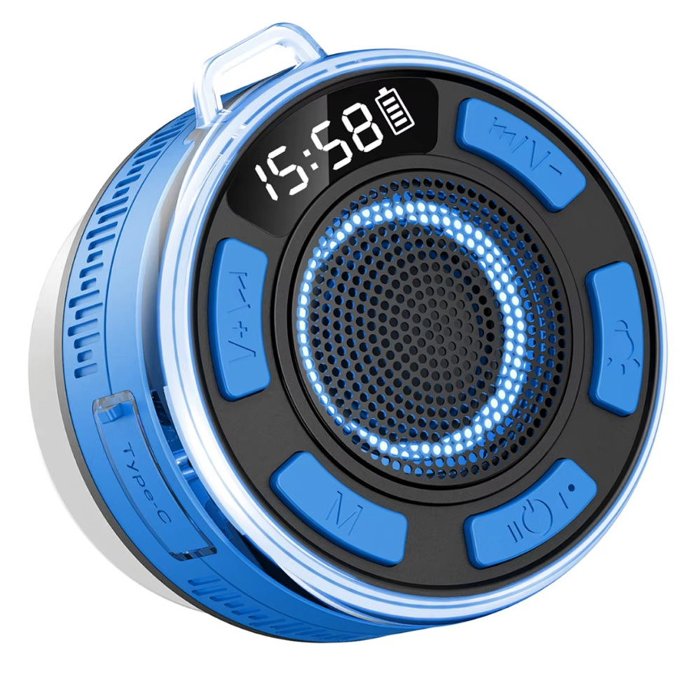 Wireless Bluetooth Speaker Ipx6 Waterproof Led Strong Bass Type-C Charging Cable 1100Mah Light/Blue 4851371713664