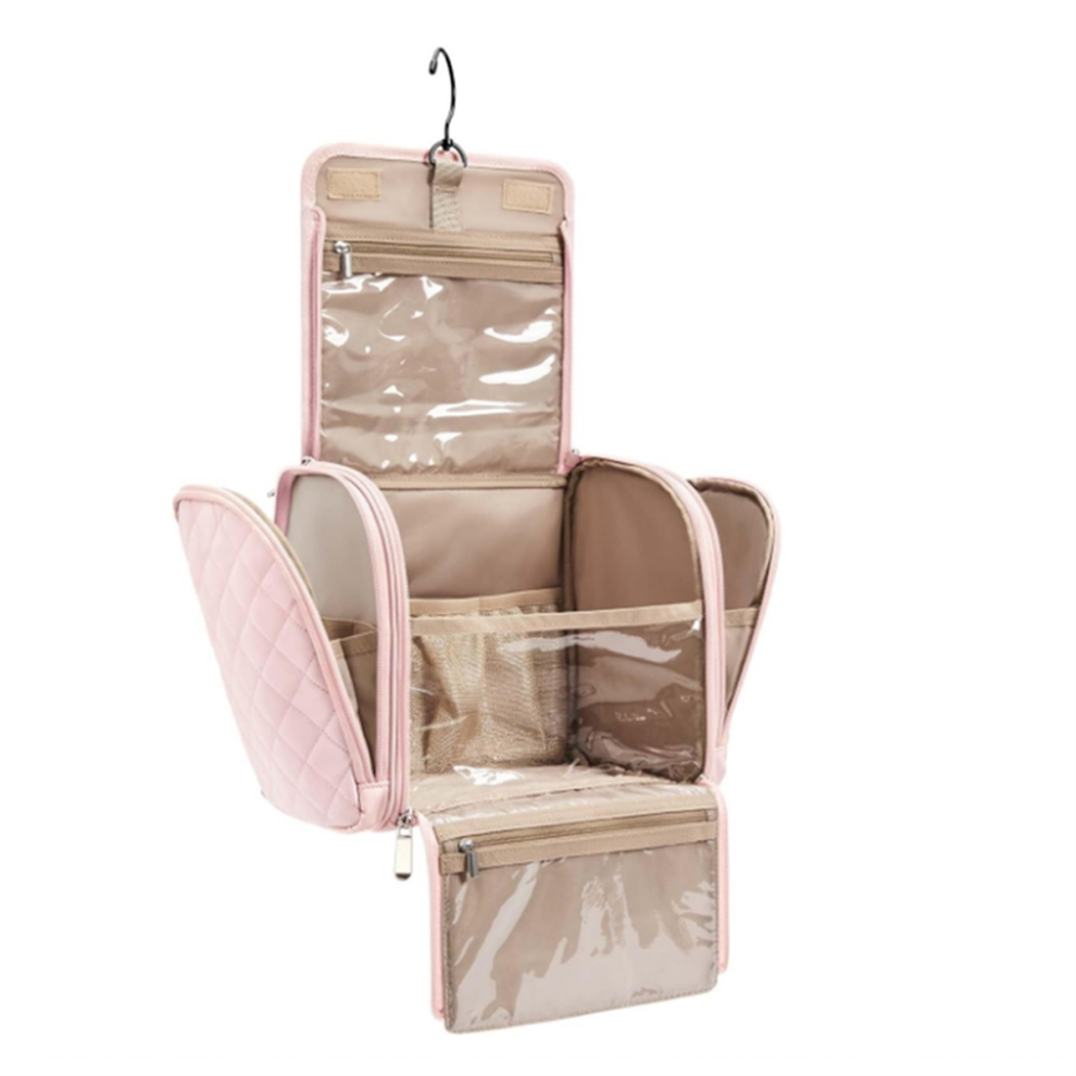 Saudism Pink Toiletry Bag Travel Makeup With Hanging Hook, Cosmetic Make Organizer Case, Large Capacity
