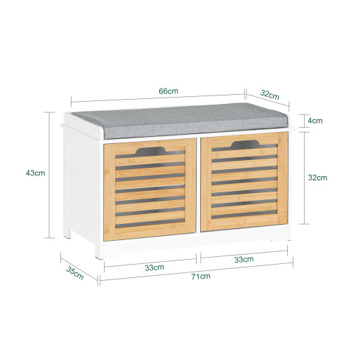 SoBuy πάγκος παπουτσιών με κάθισμα λευκό 71x35x43cm 2
