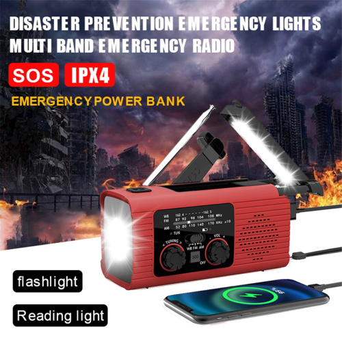 Multi-Function Emergency Radio with AM/FM Band Hand Crank Solar Charging Lighting Disaster Prevention Gray 2