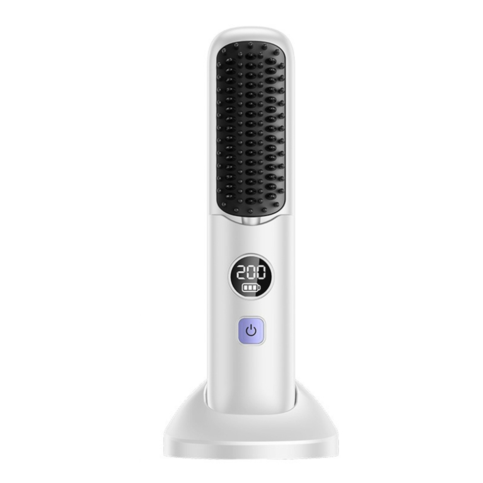Saudism Cordless Hair Straightener Brush Portable Mini Straightening Negative Ion Hot Comb With Charging Base C