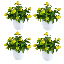 4pcs Artificial Lemon Plants Fake Fruit Potted Plant Lemons Tree with Small Pot Mini for Indoor Outdoor