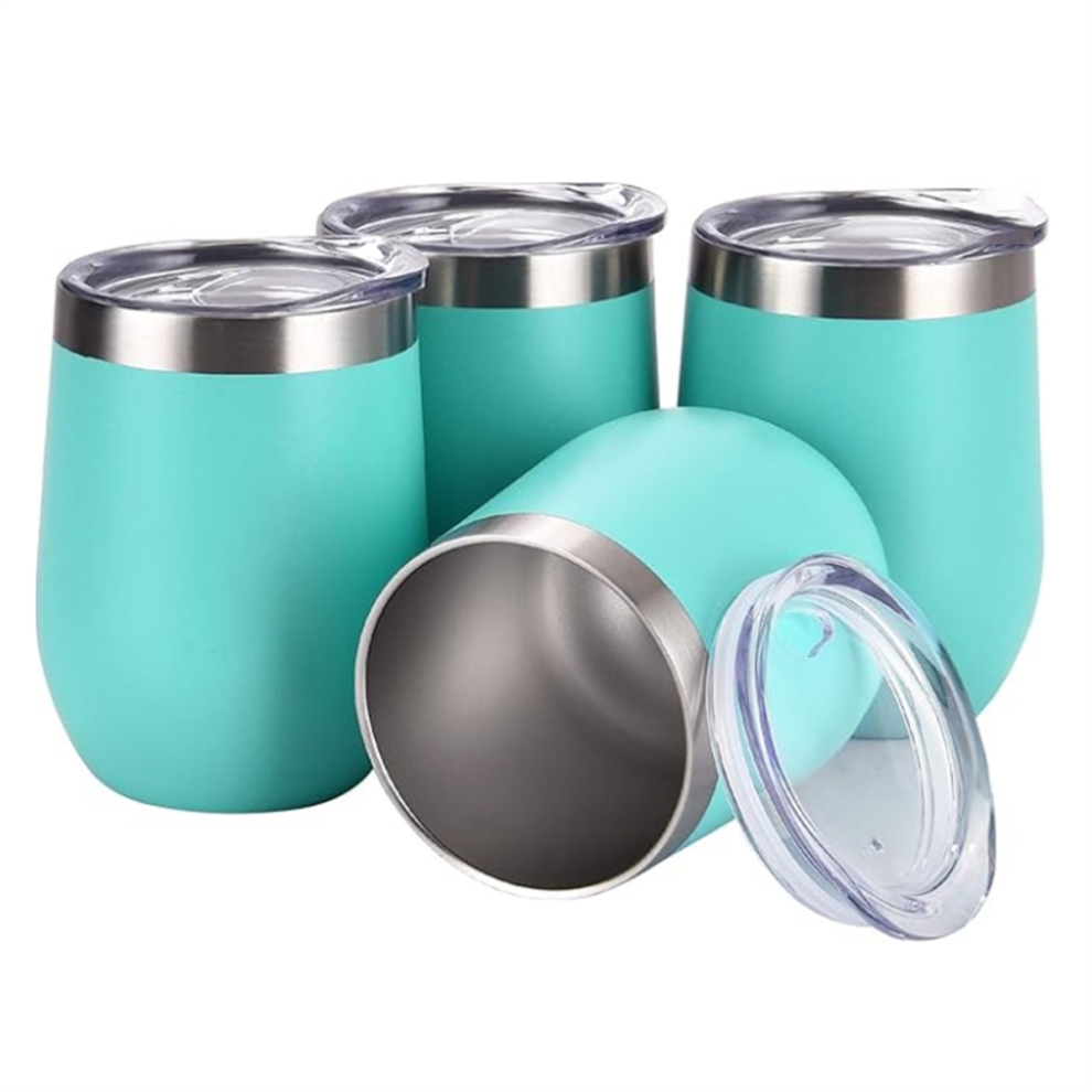 Photos - Glass 4 Pack 12Oz Wine Glasses Set Stainless Steel Tumbler Cups with Lid Family Party Use Blue