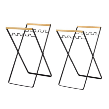 Trash Bag Holder with Wood Handle Portable Kitchen Garbage Sorting Rack Separate Recycling Waste Bin for Camping A