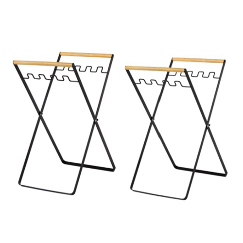 Trash Bag Holder with Wood Handle Portable Kitchen Garbage Sorting Rack Separate Recycling Waste Bin for Camping A 1