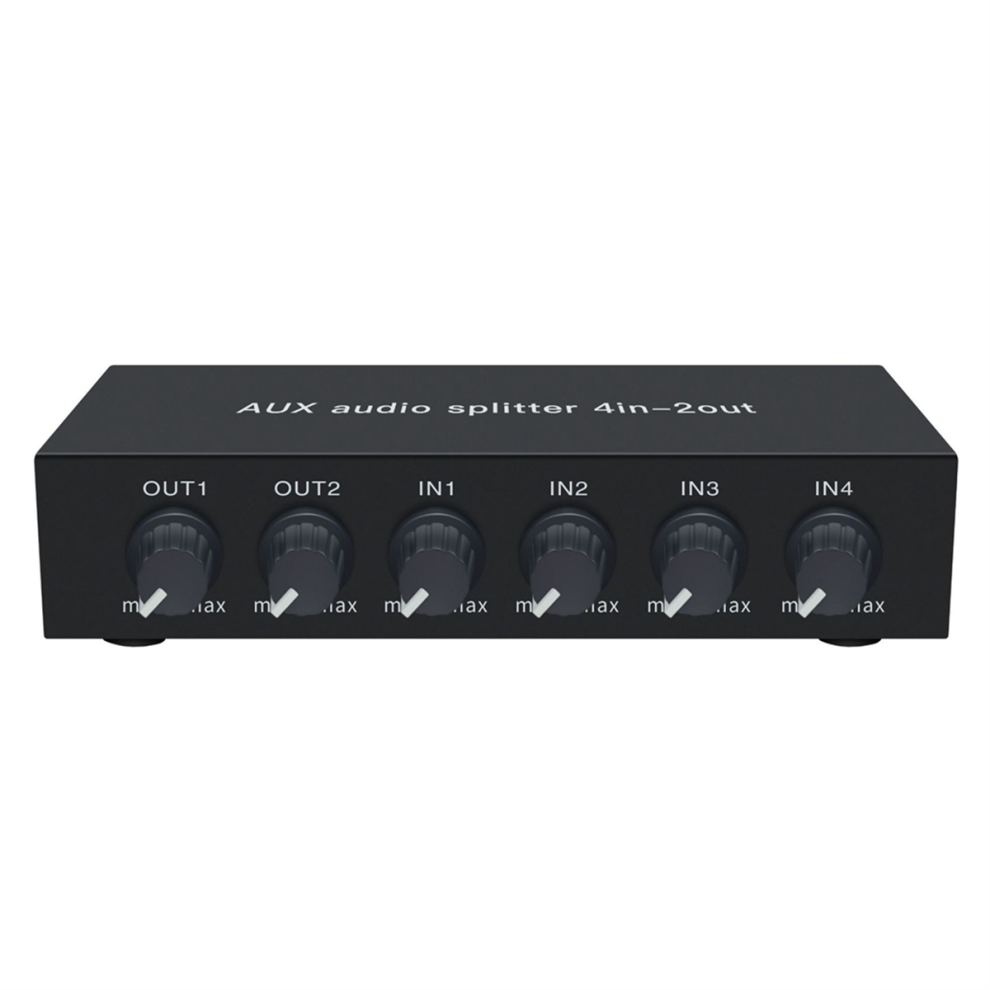 4 In 2 Out 3.5Mm Aux Audio Switch Mixer Splitter Stereo High Fidelity With Op Amp Volume Adjustment,No Switching Eu Plug 4852145450457