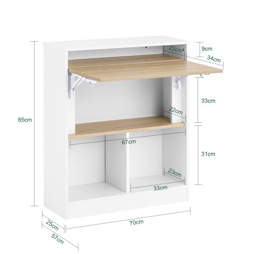 SoBuy Bureau Pliant avec Rangement, Table PC Murale Blanc 2