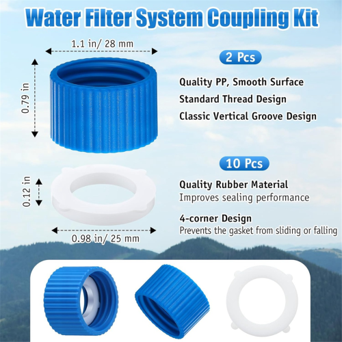 2 Pcs Water Filter Coupling Kit, for 28mm External Threaded Filters and Standard Plastic Bottles,with Gasket Seals 2