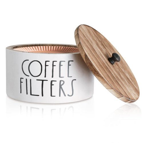 Coffee Filter Holder Wooden Container Storage with Lid Rustic Dispenser Basket 1
