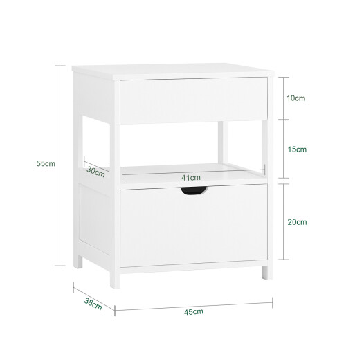 SoBuy White Bedside Table with 2 Drawers 2