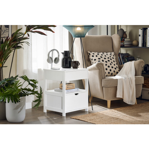 SoBuy White Bedside Table with 2 Drawers 1