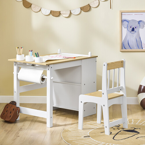 SoBuy Conjunto Mesa e Cadeira Infantil com Prateleiras Branco 1