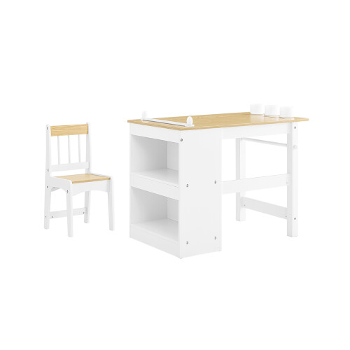 SoBuy Conjunto Mesa e Cadeira Infantil com Prateleiras Branco