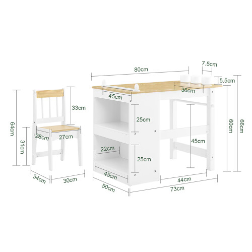SoBuy Conjunto Mesa e Cadeira Infantil com Prateleiras Branco 2