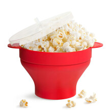 Folding Silicone Popcorn Bowl with Lid, 26x14cm, Red