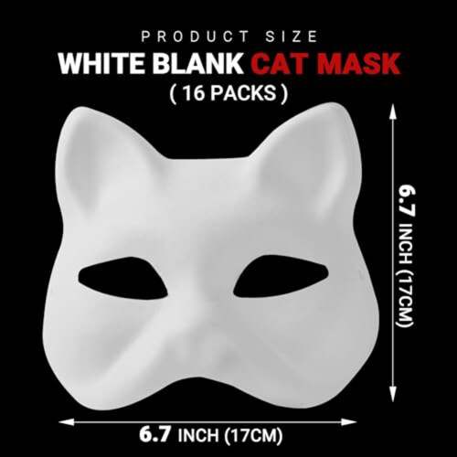 Paper Mache Animal Masks, White Blank Cat Mask for 2