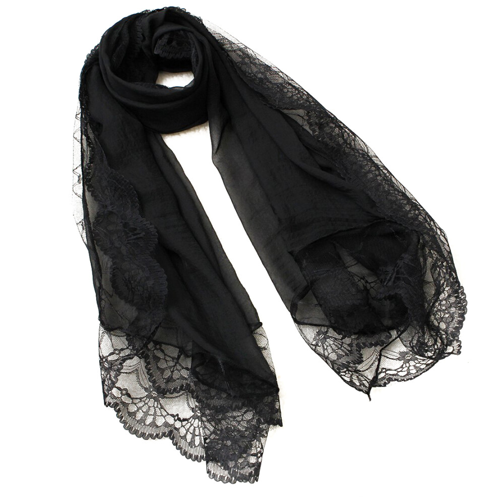 Woman Scarves Chiffon Lace Scarf Wrap Black 4853655180148